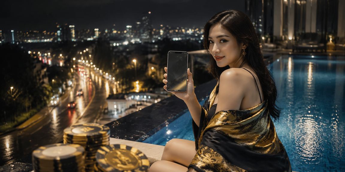 Model wanita muda menggunakan ponsel untuk menjelajahi platform hiburan online